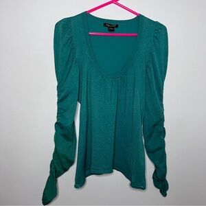 August Silk Green Ruched Long Sleeve Tee Silk Blend Soft and Comfy Size M